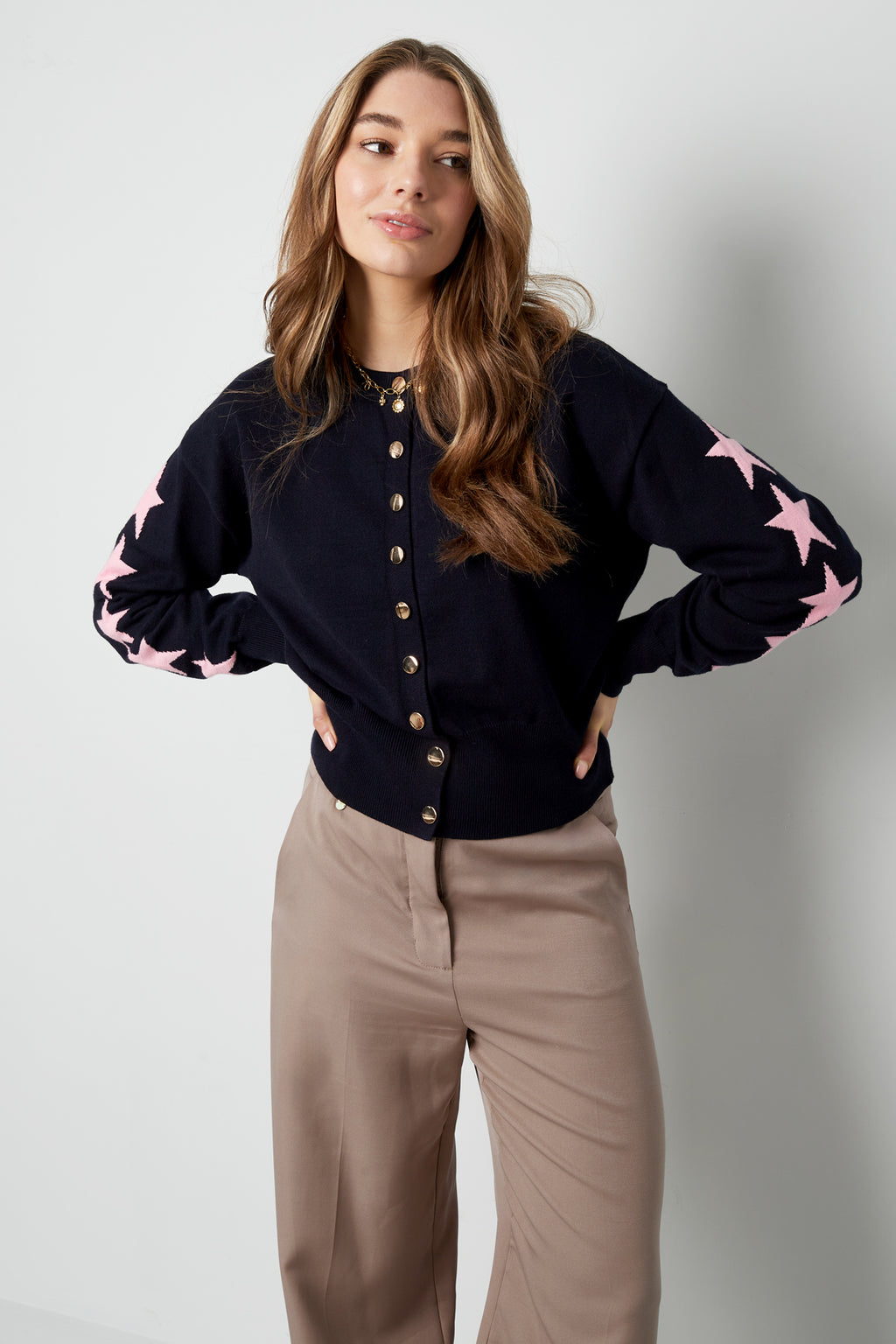 Viscose Knit Cardigan Women's Cropped Style Star Pattern