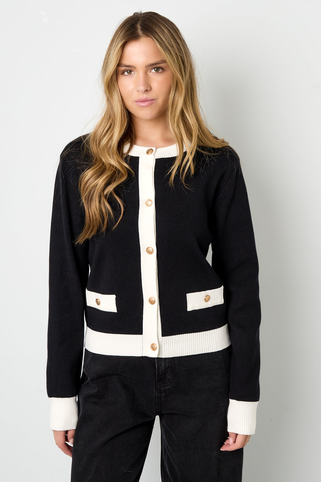 Knitted Polyester Women's Knit Cardigan Casual Color Clash