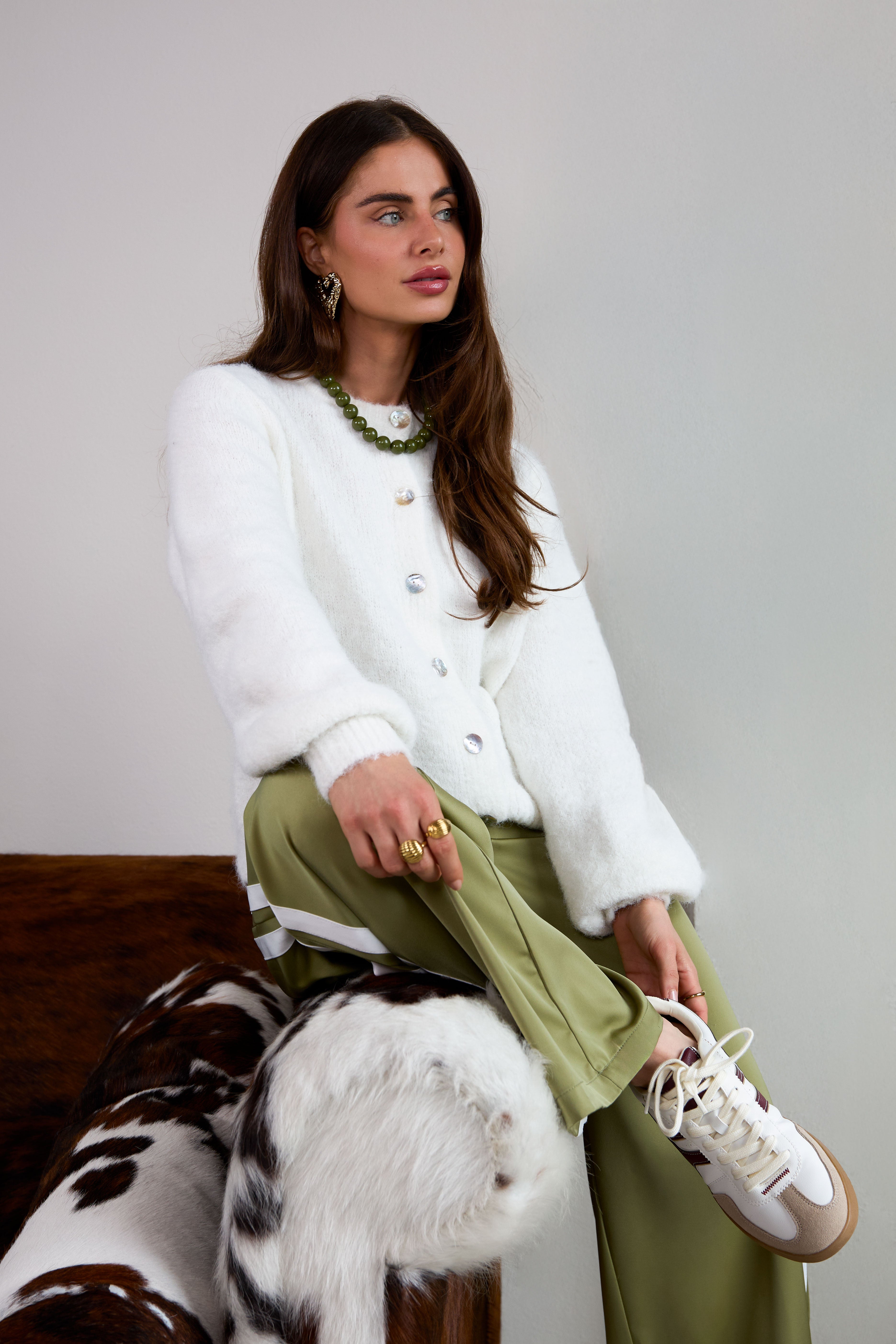 Knitted Polyester Fiber Women's Cardigan Casual Solid Color Fall/Winter