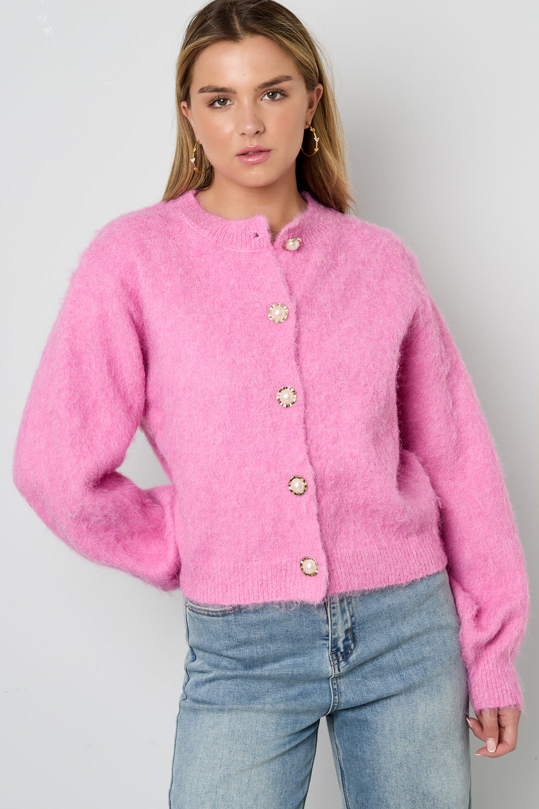 Knitted Polyester Fiber Women's Knit Cardigan Casual Solid Color