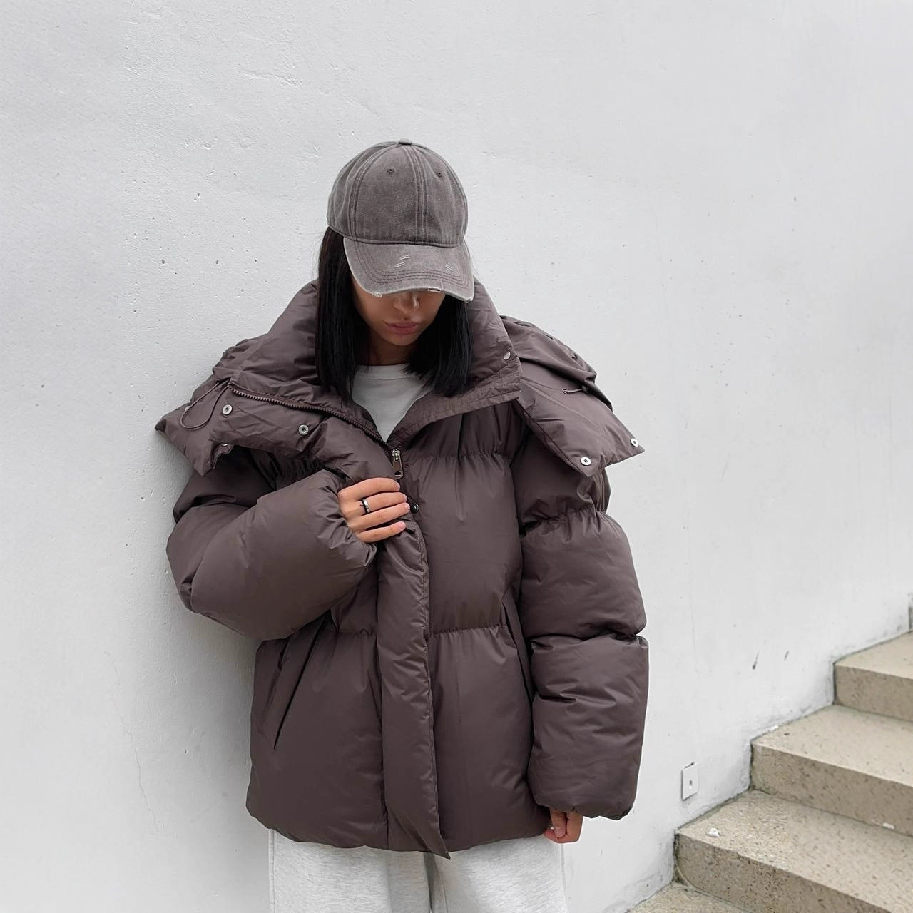 Casual Loose Slim-fit Hooded Mid-length Puffer Coat For Women