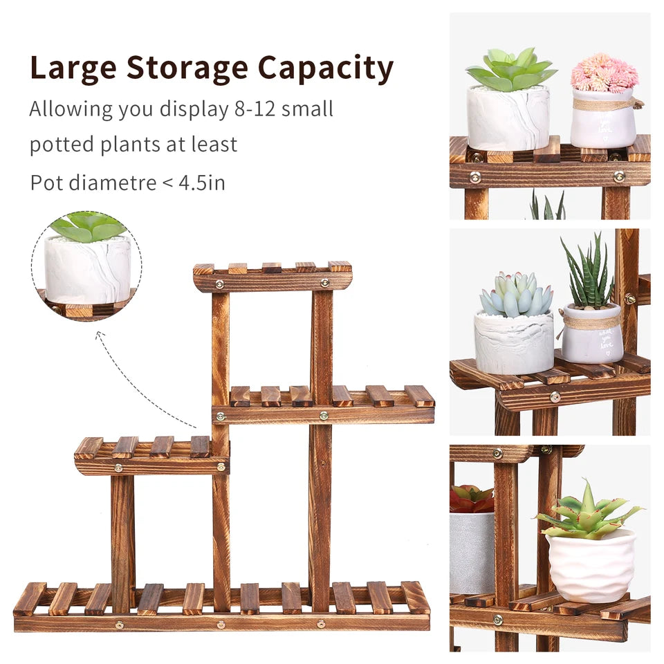 Indoor Outdoor Wooden Plant Shelf Display for Multiple Pots