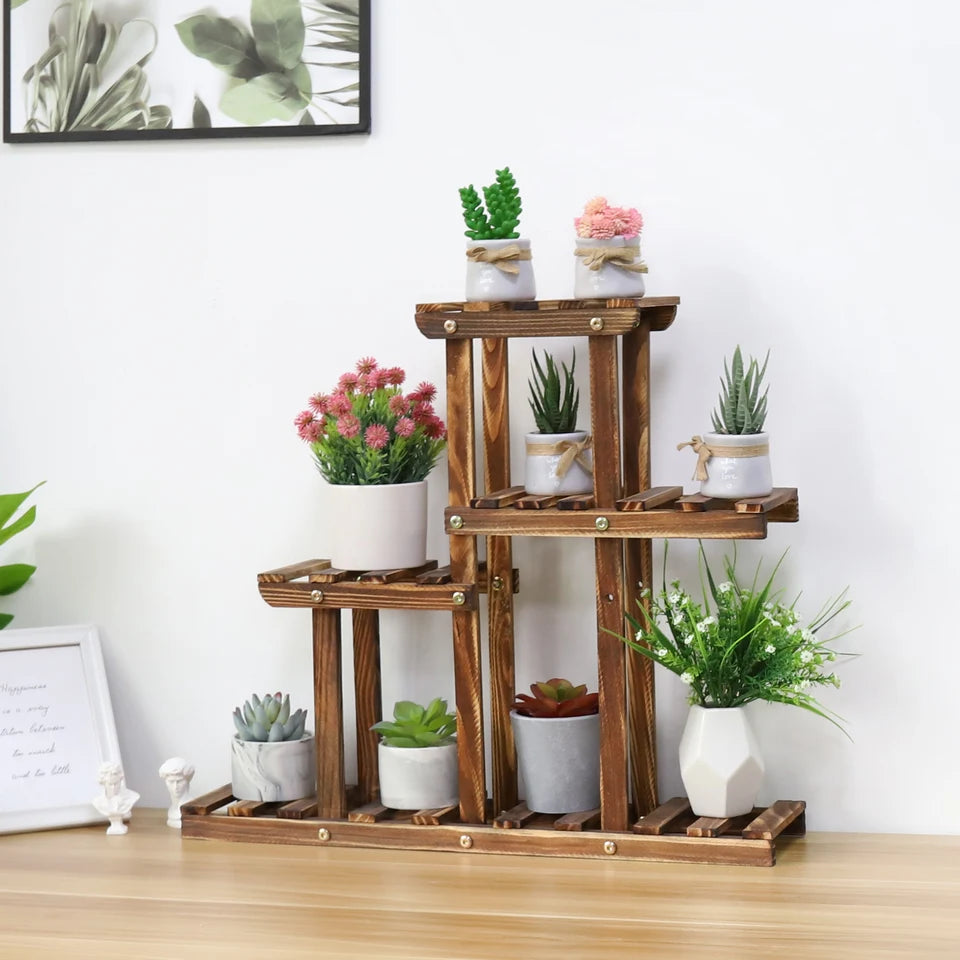 Indoor Outdoor Wooden Plant Shelf Display for Multiple Pots