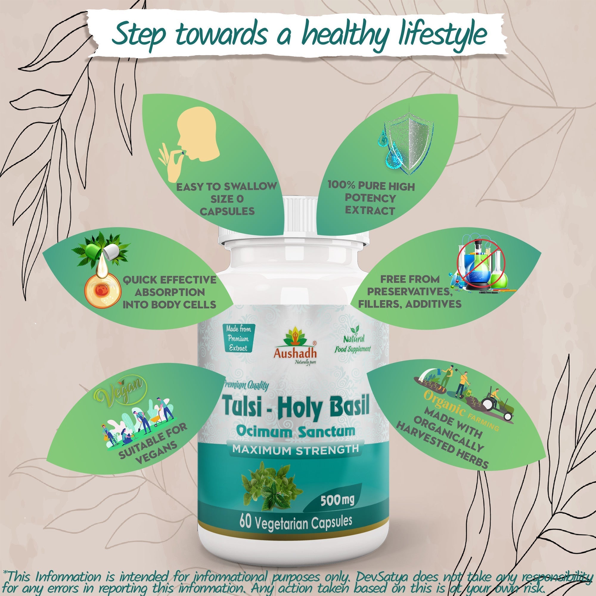 Aushadh Holy Basil Capsules (Tulsi) Stress Balance & Immune Wellness Support - Vegan, Gluten Free, Non-GMO, 60 Capsules-4